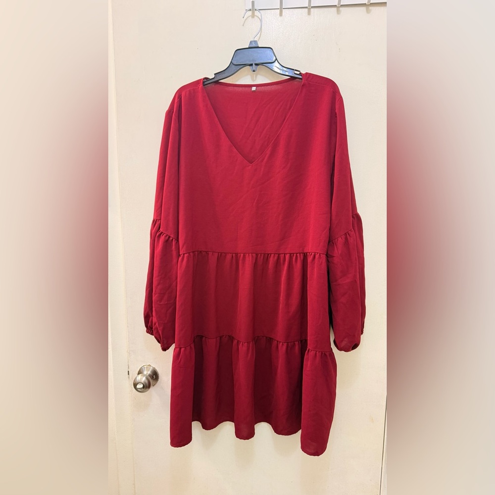 Red V-Neck Tiered Dress